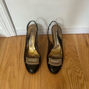Cynthia Vincent Black and Gold Slingback Heels